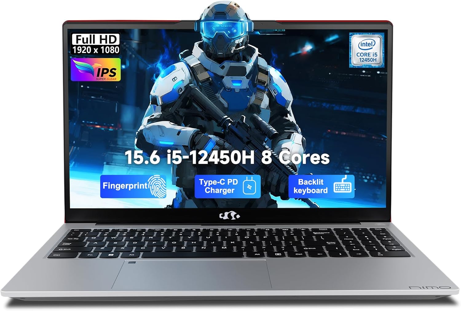 NIMO 15.6″ FHD lPS-Business-Laptop, 8 Cores Intel i5-12450H 16GB RAM 512GB SSD (Beat i7-11800H, Up to 4.4 GHz) Student Computer with 100W Type-C Charger Fingerprint Backlit Keyboard WiFi-6 Numpad