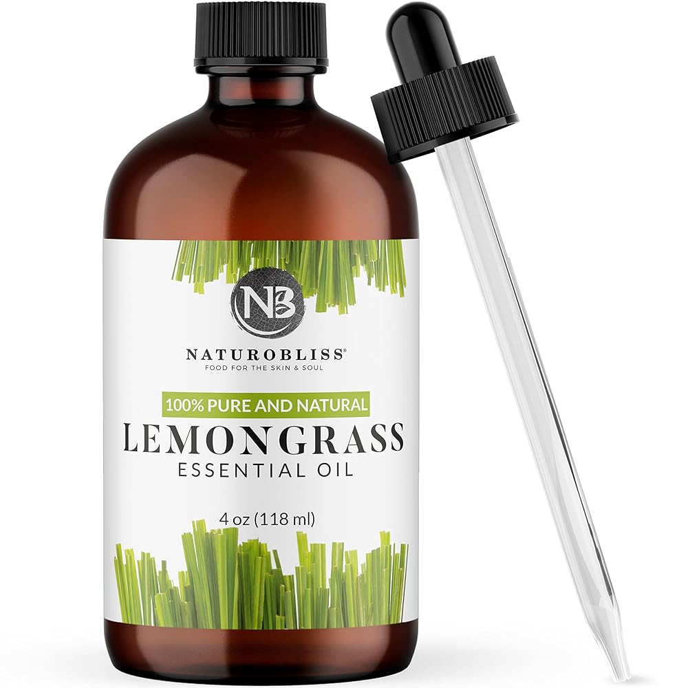 NaturoBliss 100% Pure Lemongrass Essential Oil Therapeutic Grade Premium Quality (4 fl. oz) with Glass Dropper, Perfect for Aromatherapy