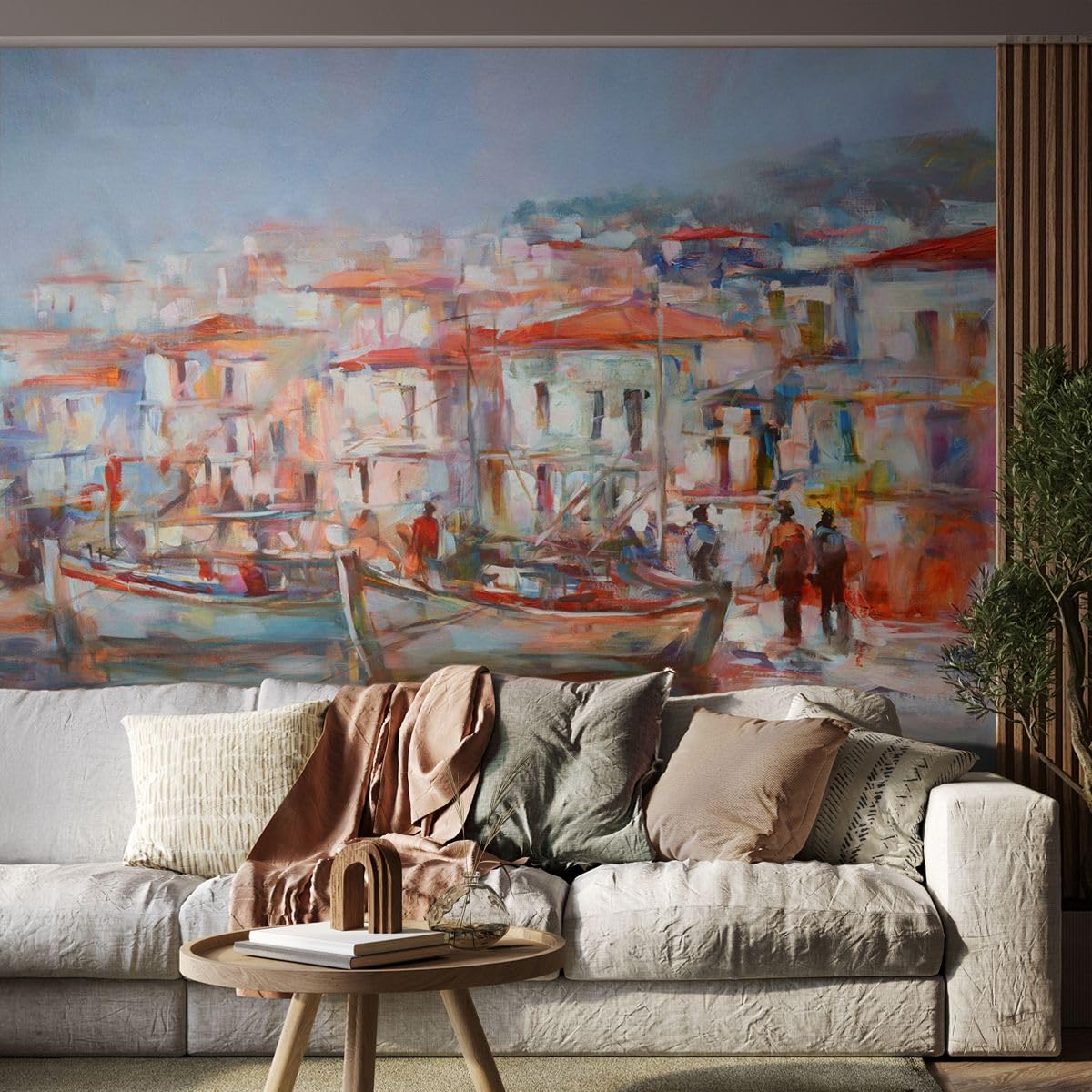 Carta da Parati Vinile in TNT 150x105 cm Architettura Paesaggi - 4852 - WF3 | Isola Barche Porta Premium Canvas Fotomurale Moderno Decorazione da Parete Murale da Parete Per Soggiorno ARTTOR