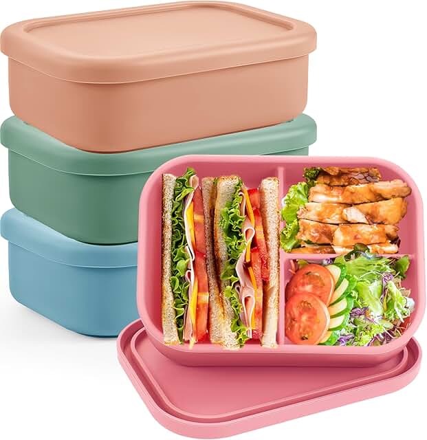 Layhit 4 Pcs Silicone Bento Box Reusable Silicone Bento Lunch Container ...