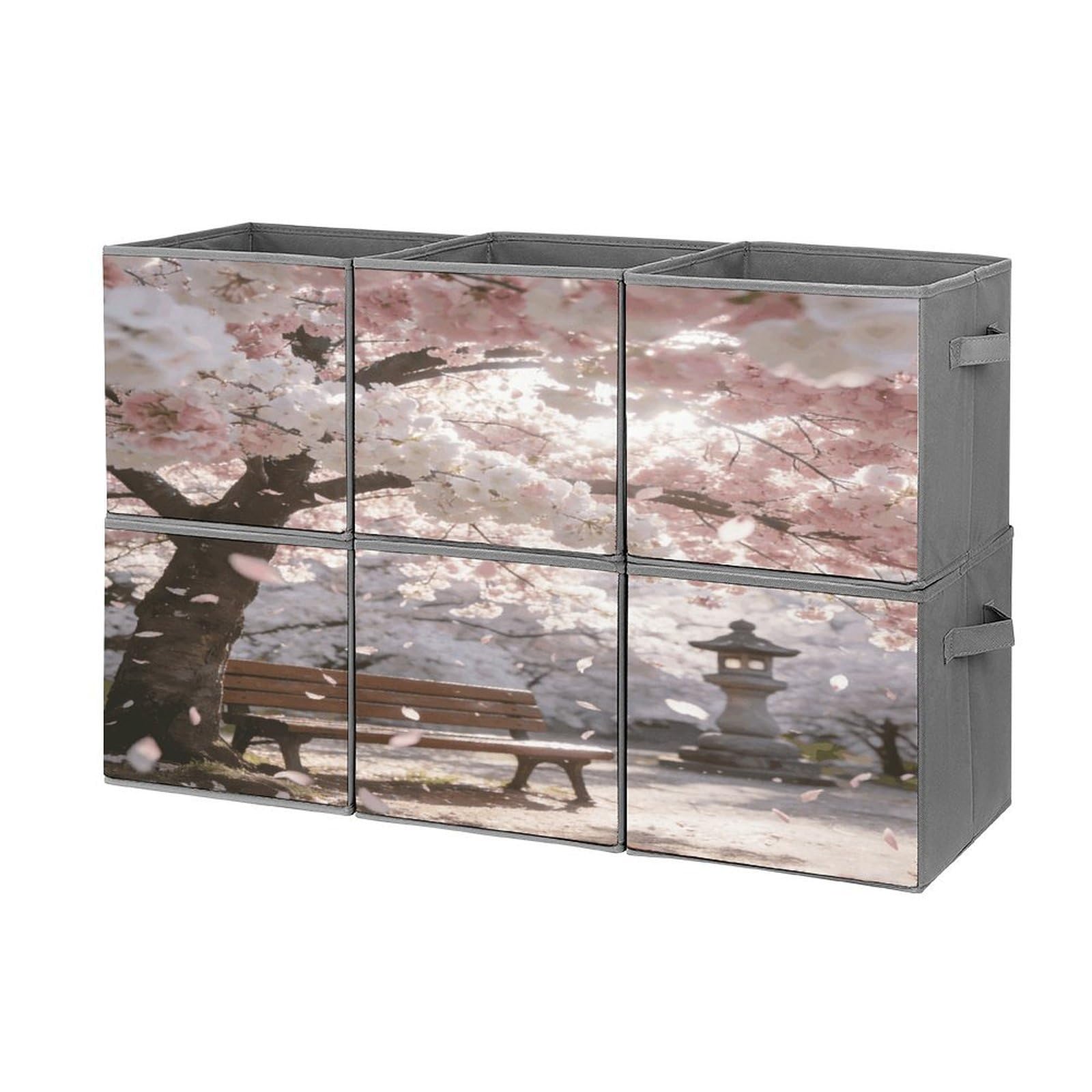 Fodpand Style Japanese Sakura Cube Bins With Double Handles,Set Of 6 Cube Organizer, Stackable And Foldable Storage Bins For Organization, Closet, Shelves, Offices