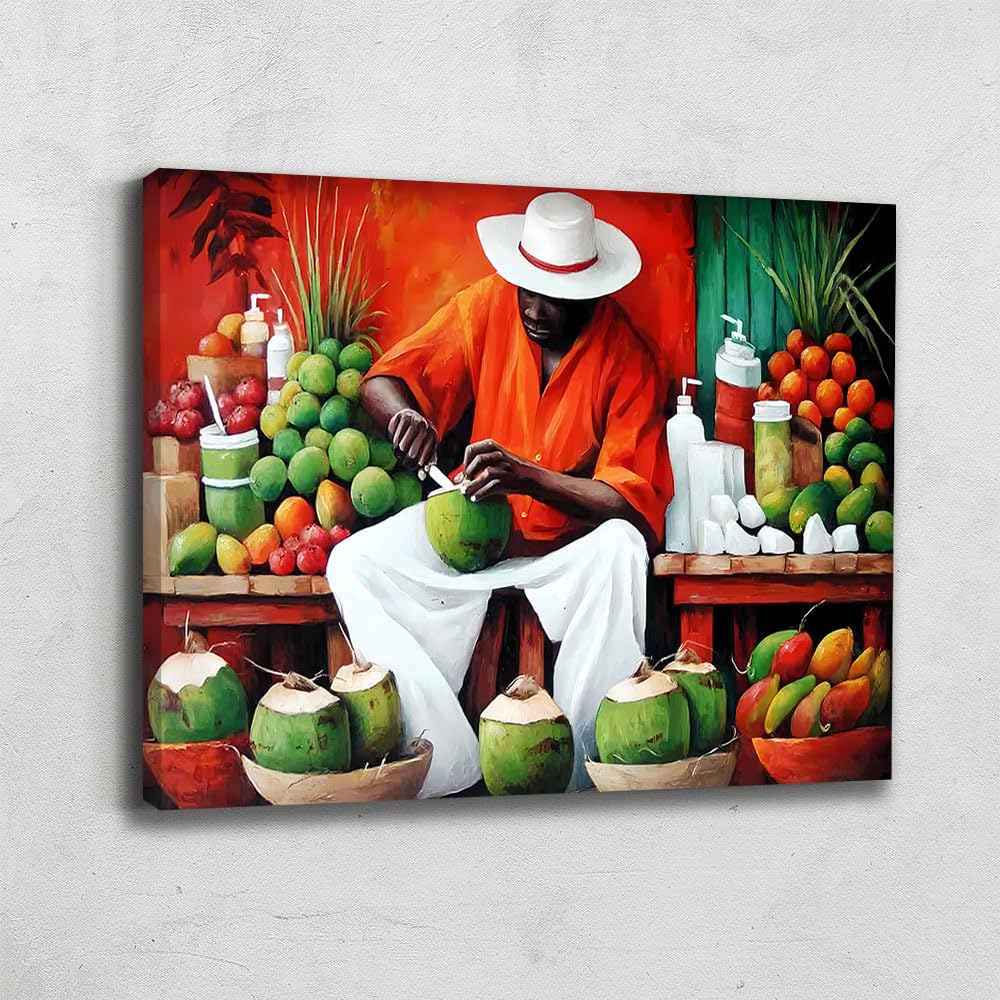 Alessio Cacciatore Quadro caraibico - Cornice decorativa da parete cucina frutta - Stampa su tela orizzontale moderna astratta - Quadro noce di cocco - Poster decorativo da parete rosso (40 x 30 cm)