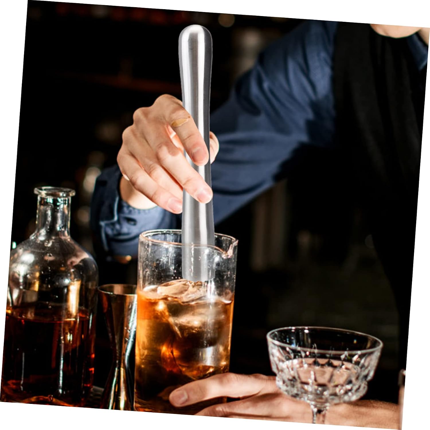 Luxshiny Stainless Steel Ice Crusher Stick Muddler for Cocktails Long Slim Handle for Crushing Fruit Ice and Spices 8.85 Inch for Home Bar Restaurant and Party Use