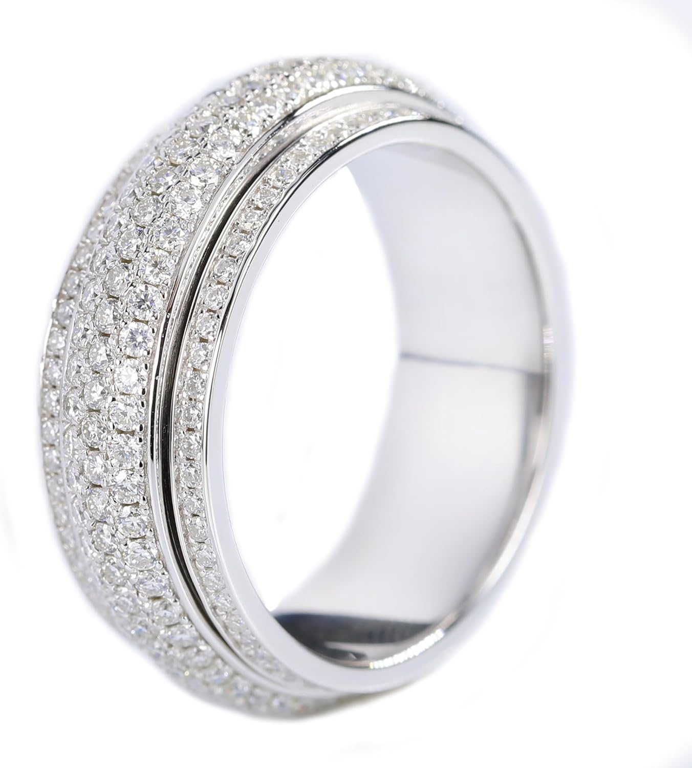 Iced Out Moissanite/Diamond Spinner Ring, Cubic Zirconia Fidget Ring For Men & Women, 925 Sterling Silver Calming Stone Meditation Ring