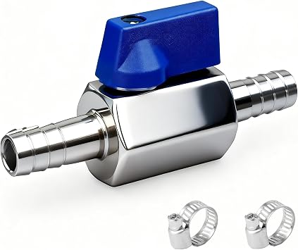 Icetop Barb Ball Valve with 2 Pcs Hose Clamps, Mini Shut-Off Valve