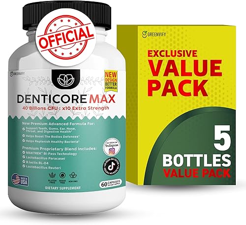 Max for Gums and Teeth Health 40 mil millones de UFC Probióticos orales avanzados, soporte para el aliento fresco, 60 cápsulas (paquete de 5)