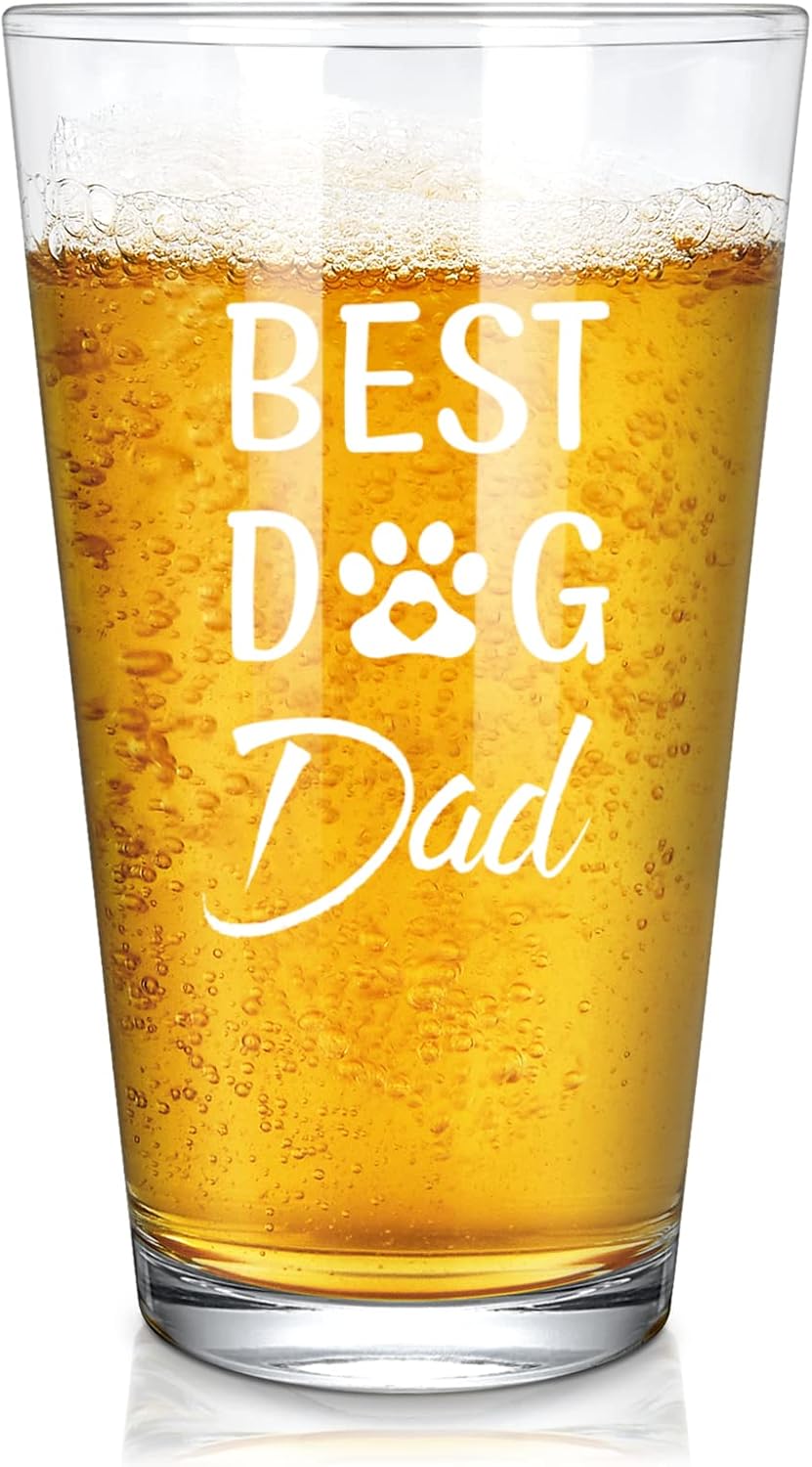 Futtumy Dog Dad Gifts, Best Dog Dad Beer Glass for Fathers Day Christmas Birthday Retirement Anniversary, Funny Beer Glass Gifts for Men StepDad Father Him, 15oz