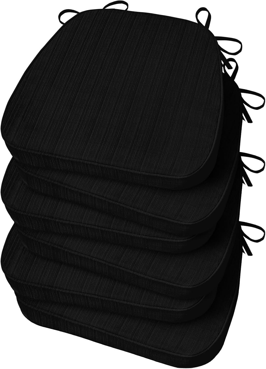 Basic Beyond Chair Cushions for Dining Chairs, D-Shaped Kitchen Chair Cushions with Ties Set of 6, 2.5" Thick Seat Cushions for Dining Room/Kitchen Chairs, 17" x 16", Black Black 6 Count(Pack of 1)