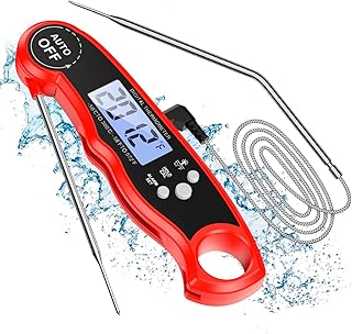 Criacr Food Thermometer, Instant Read Meat Thermometer, Cooking Thermometer with Dual Foldable Long Probe, Temp Alarm, Wat...