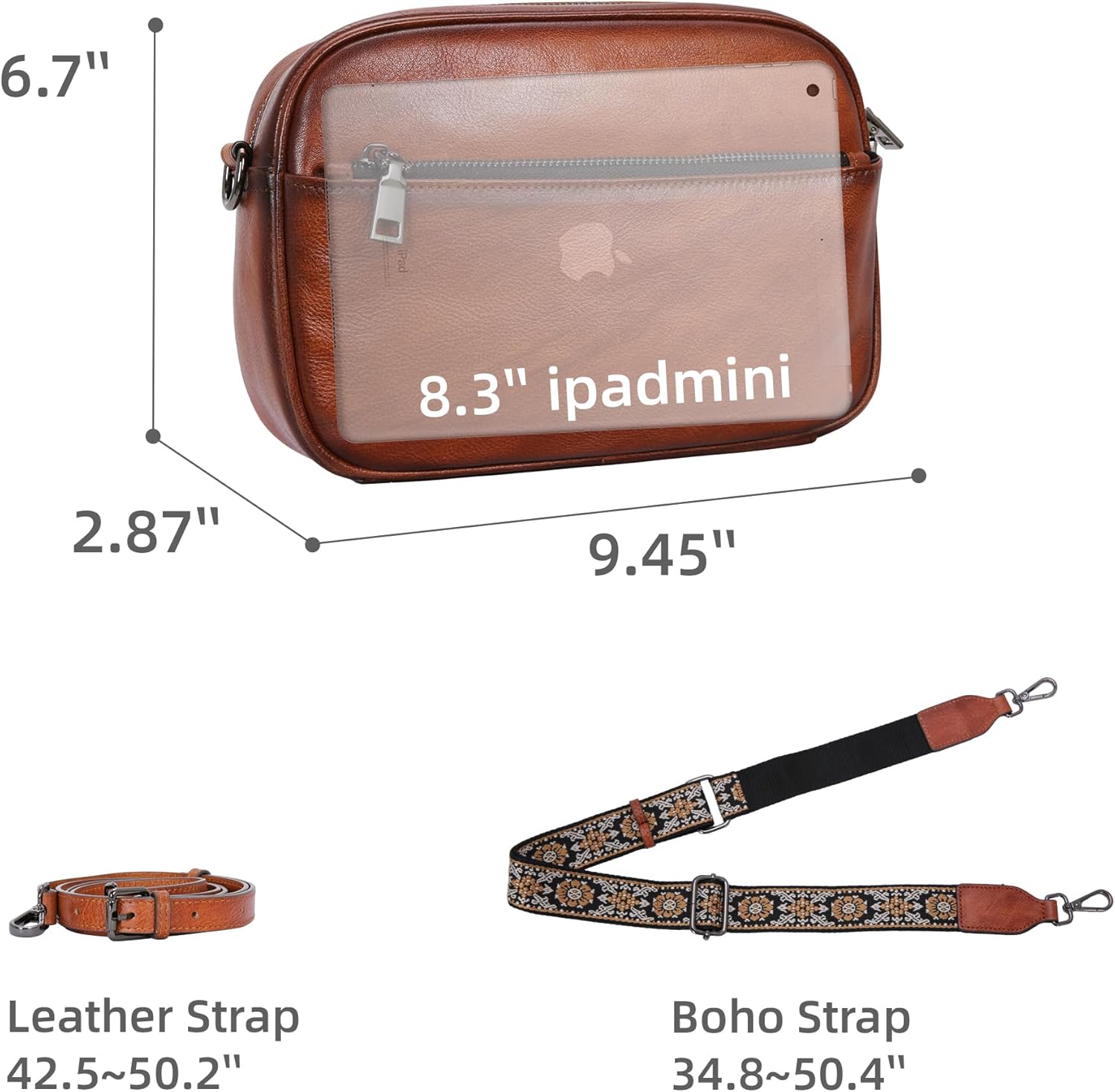 Iswee Leather Crossbody Bags for Women Vintage Shoulder Bag Small Satchel Purse Zippered Purse with Adjustable Strap - Image 4