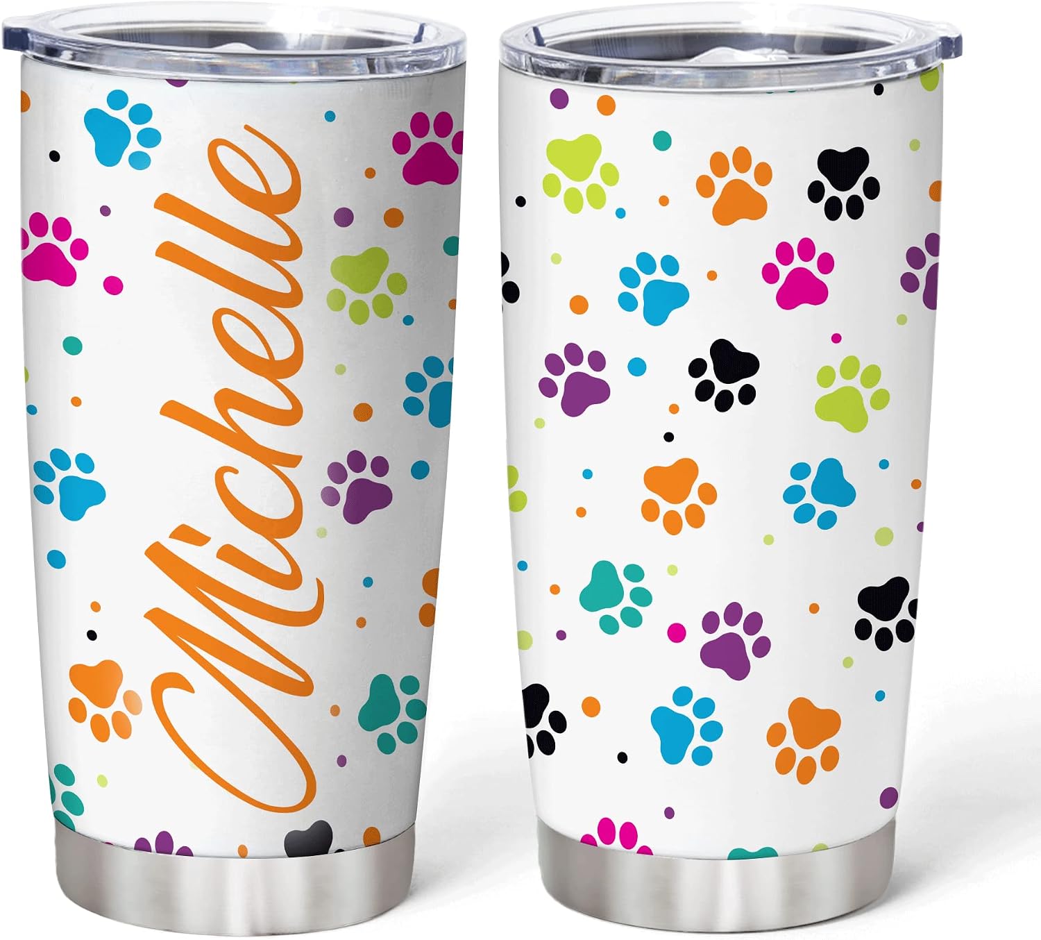 Hyturtle Personalized Gifts For Dog Lover - Birthday Christmas - Paws Dog Print Custom Name Stainless Steel Tumbler 20oz With Straw Lid - Pet Lovers Gifts For Her Women Girl Friend