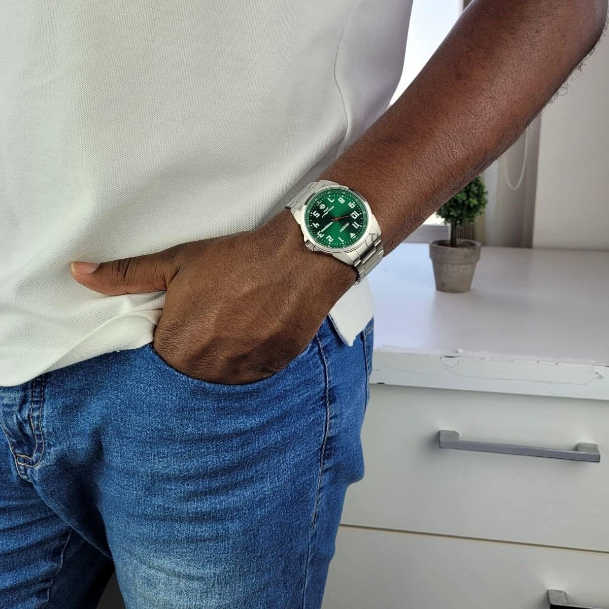 Relógio Masculino Orient Aço Inoxidável Prata Mostrador Verde Analógico Resistente a Água Original MBSS1154 E2SX