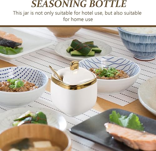 Miniatura 5 de UPKOCH Cuenco de cerámica dorada para el hogar, 1 unidad, botella de tanque de oro, cucharas de porcelana de azúcar, bandeja pequeña, sal, cerámica,