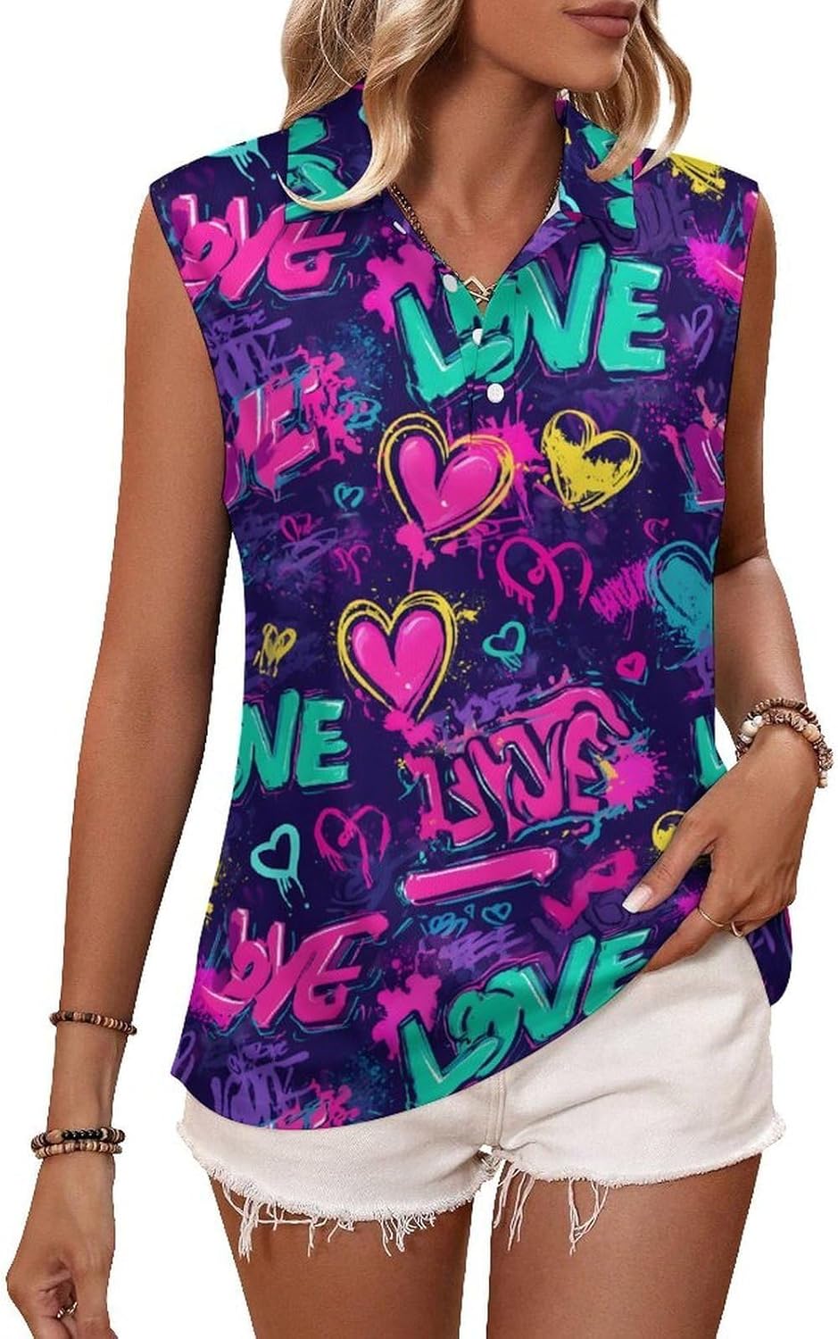 joo meryer Womens Moisture Wicking Polo Shirt Graffiti Printed Athletic Tennis Golf Shirts