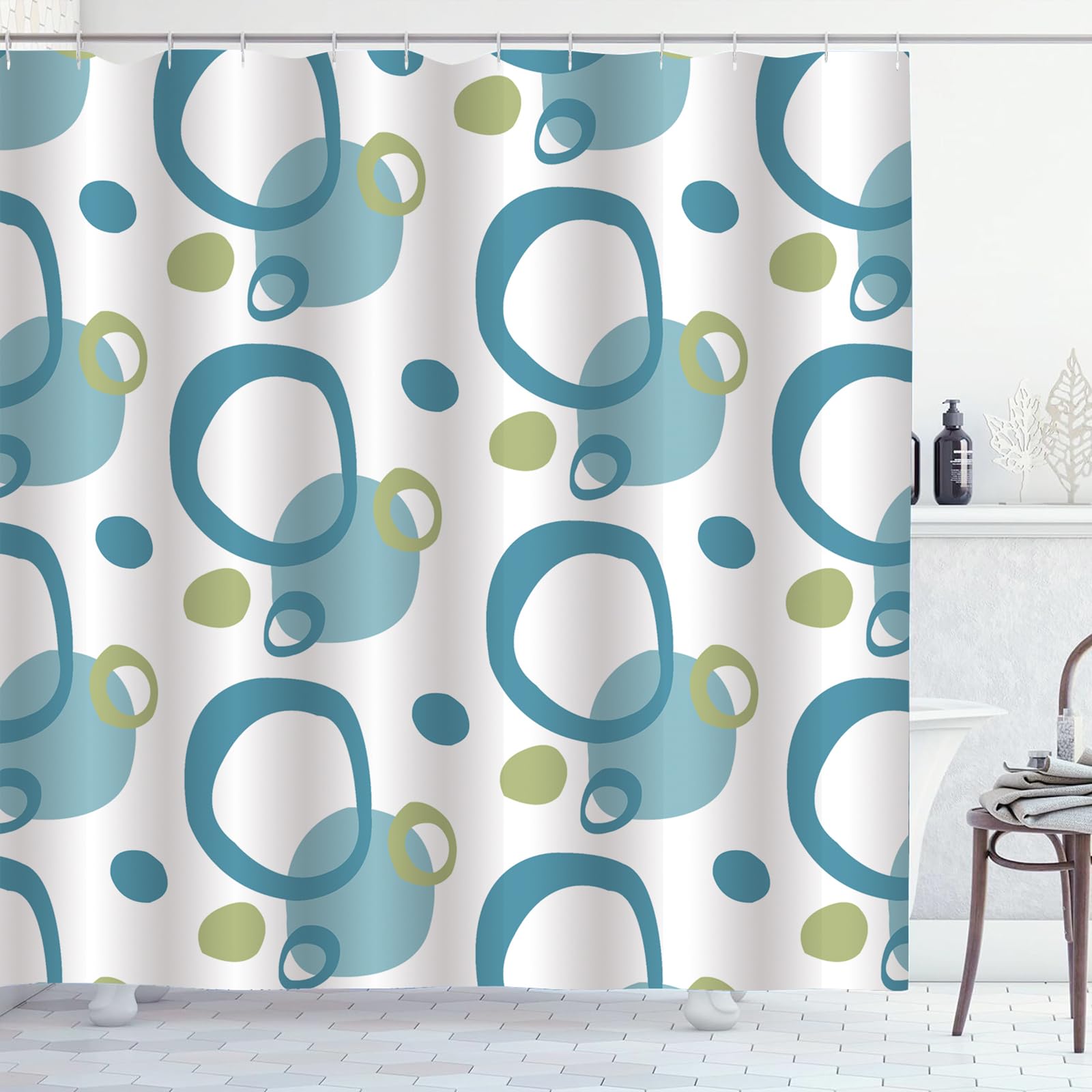 ZCHOMI Teal Blue Circle Shower Curtain Abstract Geometric Polka Dot Modern Minimalist Bathroom Curtains Waterproof Polyester Fabric Bath Curtain 72 x