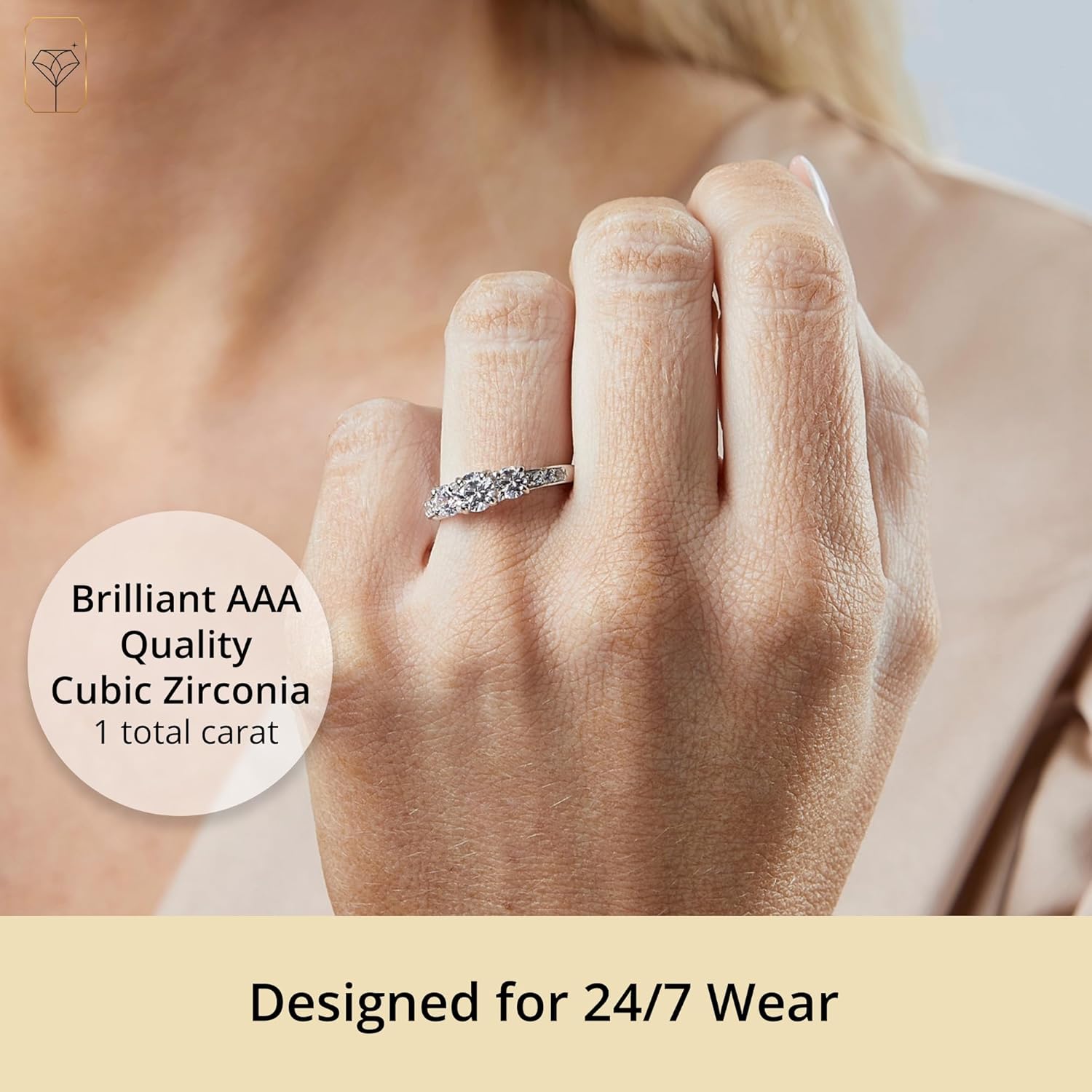 MAX + STONE 1 Carat Cubic Zirconia Engagement or Anniversary Eternity Three Stone Ring for Women in 10k White or Yellow Gold (1.0 ct.tw) Size 4.5 to 9