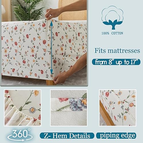 Miniatura 2 de Zusbest Juego de sábanas de tamaño King de 100 % algodón percal, color blanco hueso, cepilladas para mayor suavidad, sábanas de franela de lujo