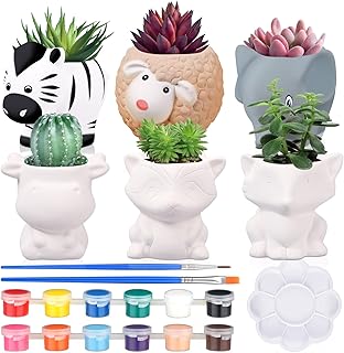 Beeveer 6 Sets Paint Your Own Animal Shaped Succulent Planter Spring Min...