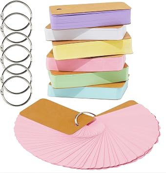 6 Pack Colored Flash Cards with 300 Sheets Study Cards, 2.7 * 1.6 Blank Notecards with Binder Ring, for DIY Greeting Cards, Kindness cards, and Study Cards