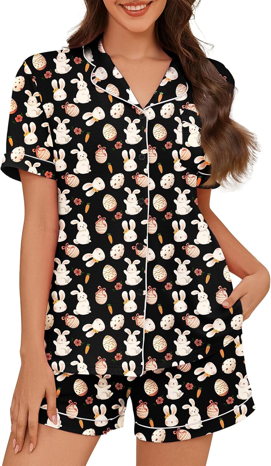 American Trends Button Down Pajamas for Women Set - 2 Piece Sleepwear with Lapel & Breathable LoungeWear PJ Sets for Women