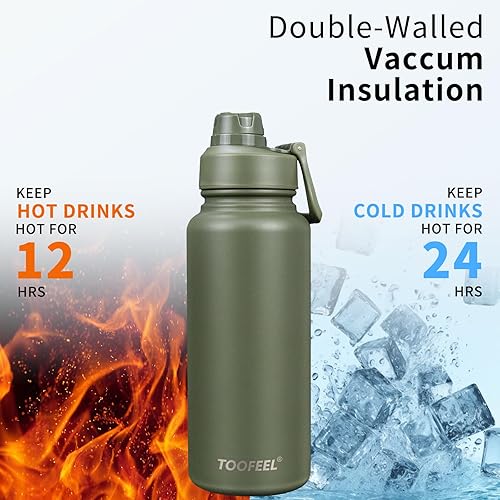 Miniatura 4 de Toofeel Botella de agua aislada de 32 onzas, frasco de vacío de acero inoxidable con tapa de PP de doble capa, botella de agua fría a prueba de
