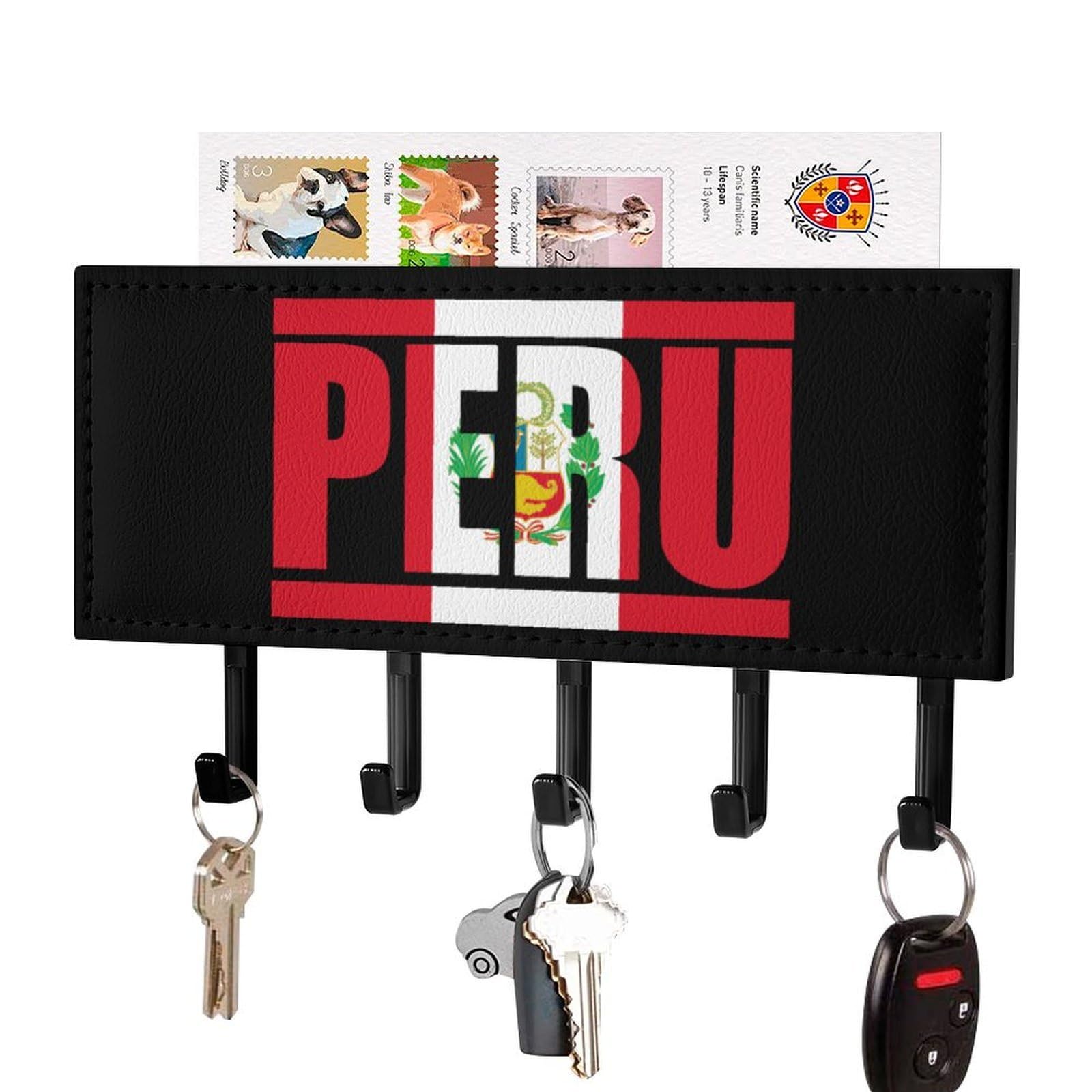 NCLQVJXZKHW Flag of Peru Key Holder with 5 Hooks Key Hooks Wall Mounted Key Racks Key Hanger Organiser Shelf