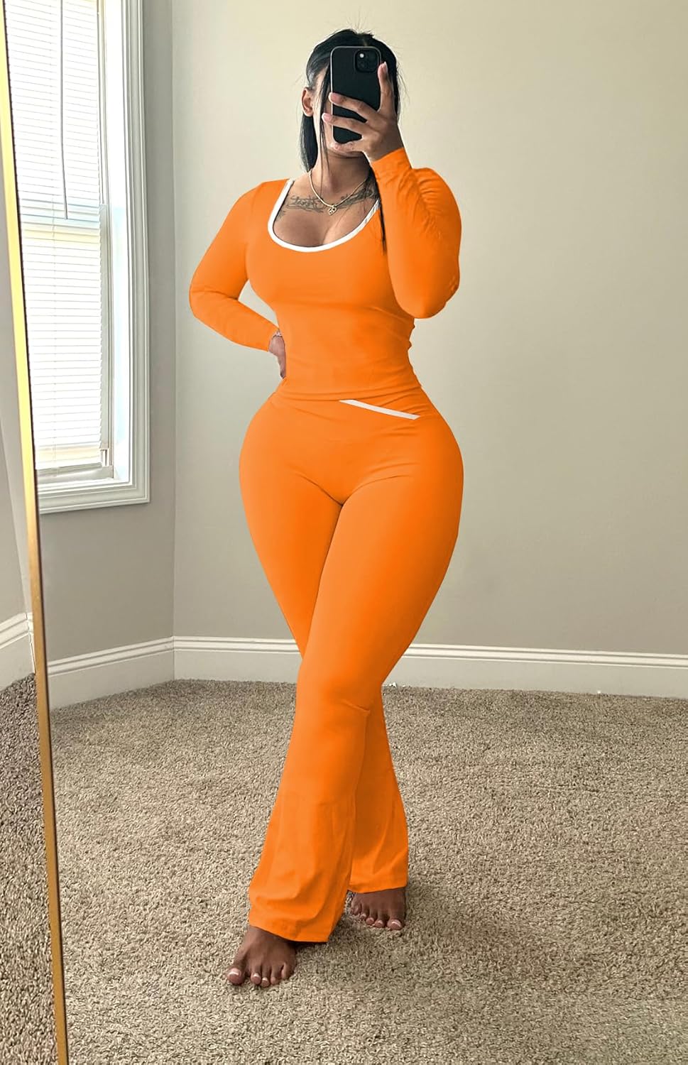 HBQ 2 Piece Sets For Women Casual Contrast Binding Crop Top and Flare Pants Lounge Sets Tracksuit - Image 2