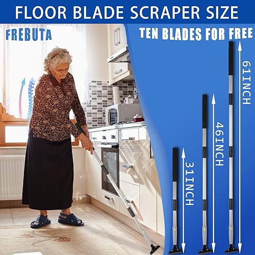 Miniatura 2 de Frebuta Rascador de piso, rascador de hoja de afeitar resistente de 4 pulgadas, raspador de pintura de metal con 10 cuchillas de metal adicionales,