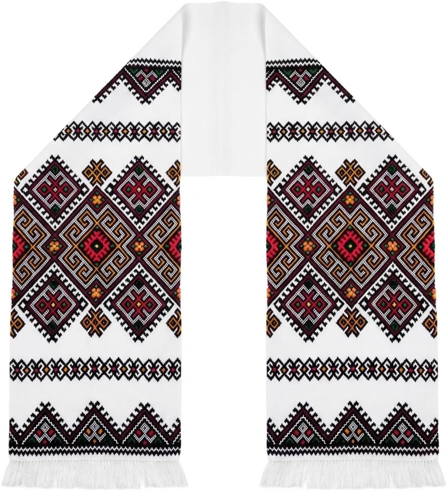 Ukrainian Embroidered Rushnyk Multicolor Geometric Cotton Table Runner Wedding Ceremony Decor Easter Cloth 79"