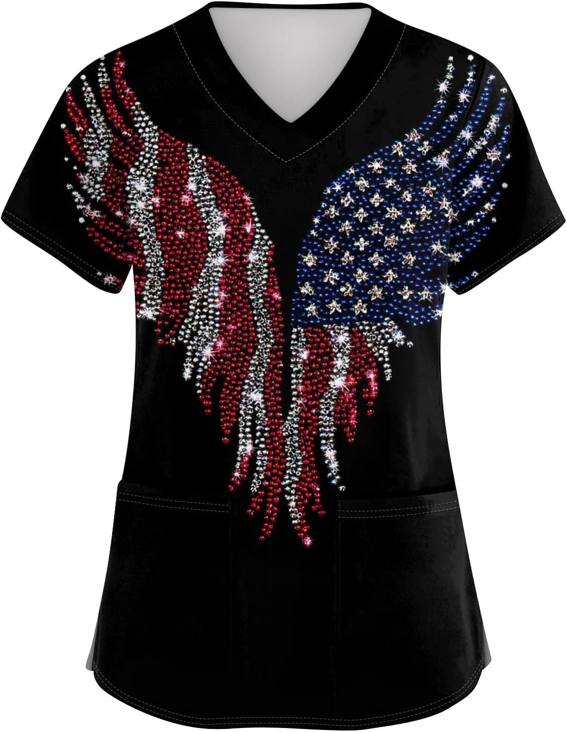 Women's American Flag T Shirt, Short Sleeve V Neck 250th Anniversary USA Tops with Pockets, S-5XL