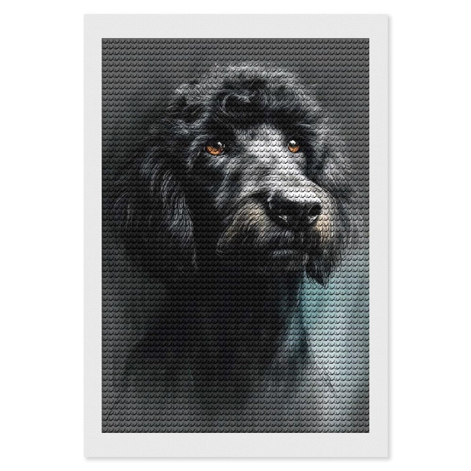 Junmoney Elegant Black Poodle Portrait Diamond Art Kit 8"x12", for Beginners, Vintage Style Decor, Good for Quiet Evenings, Festive Craft Gift