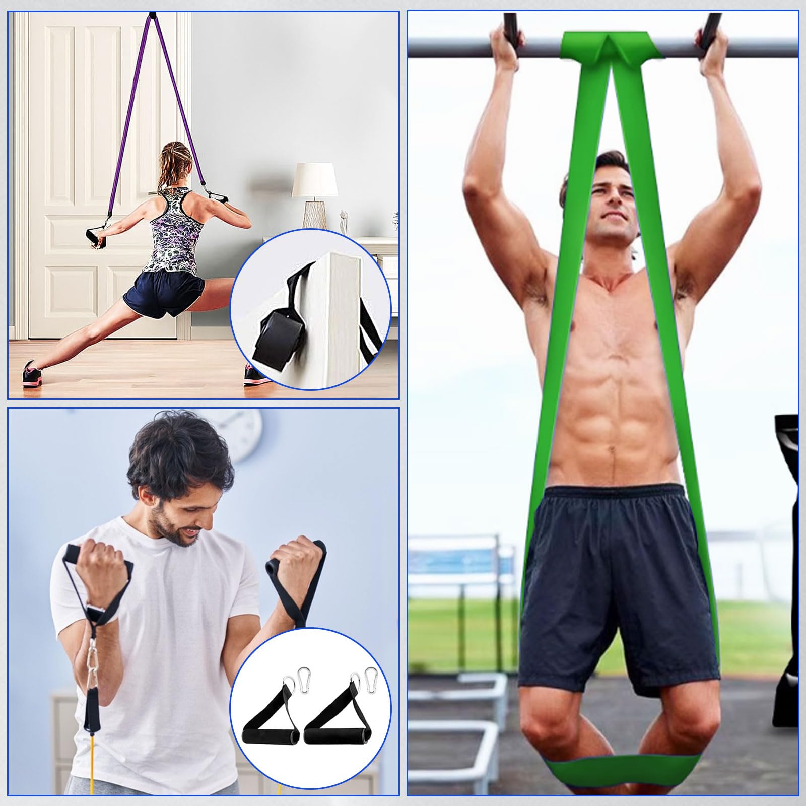 Wadafen 3 Pcs Bande Elastique Musculation,Bande De Resistance Traction,Livré Avec Ancrage De Porte, Poignées, étui, Sac De Transport Et Instructions D'entraînement,pour La Musculation,Yoga