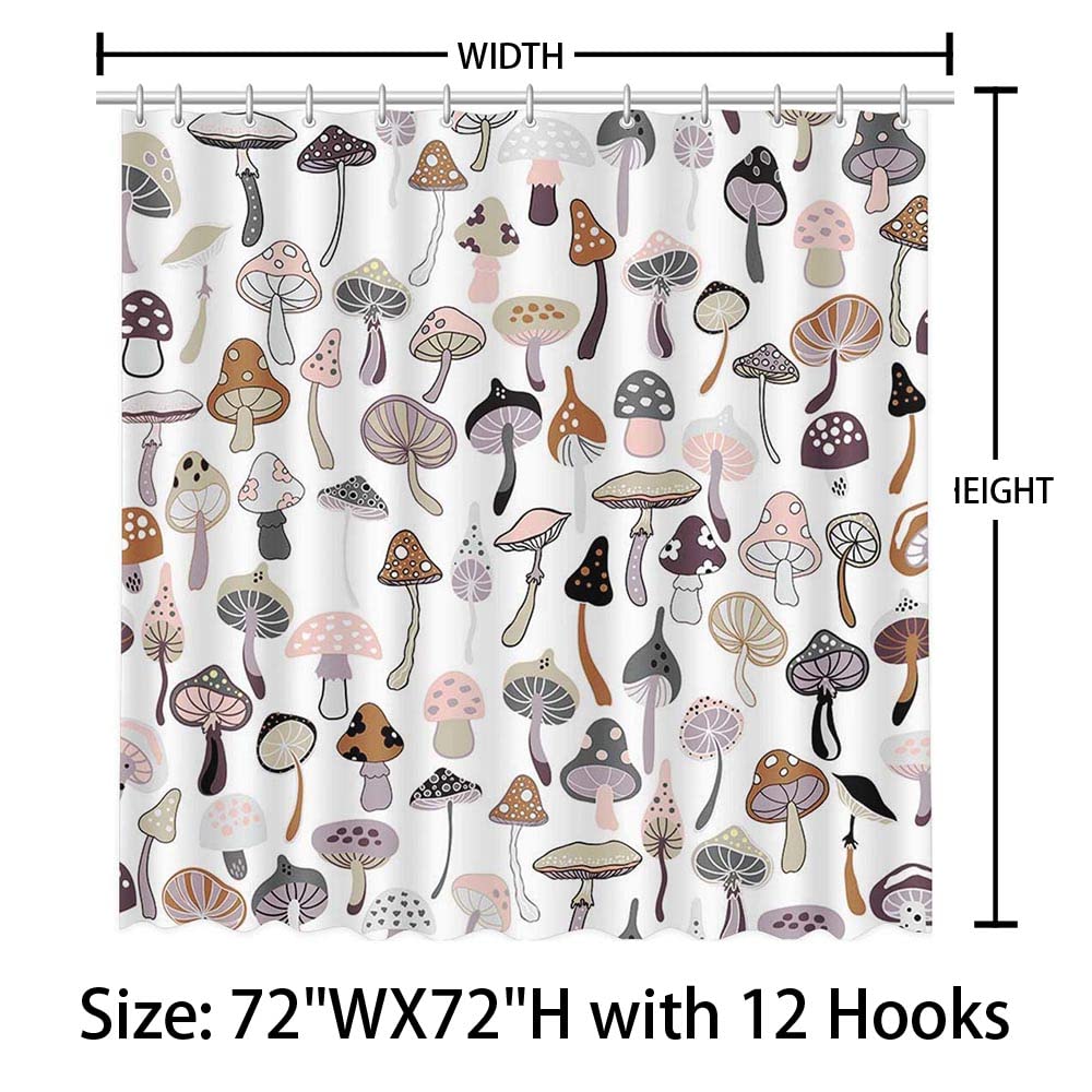 MEHOFOND 72x72inch Mushroom Shower Curtain Natural Plant Wild Mushroom Bathtub Decoration Retro Psychedelic Style Used For Bathroom Accessories Durable Polyester Material With 12 Hooks - Image 3