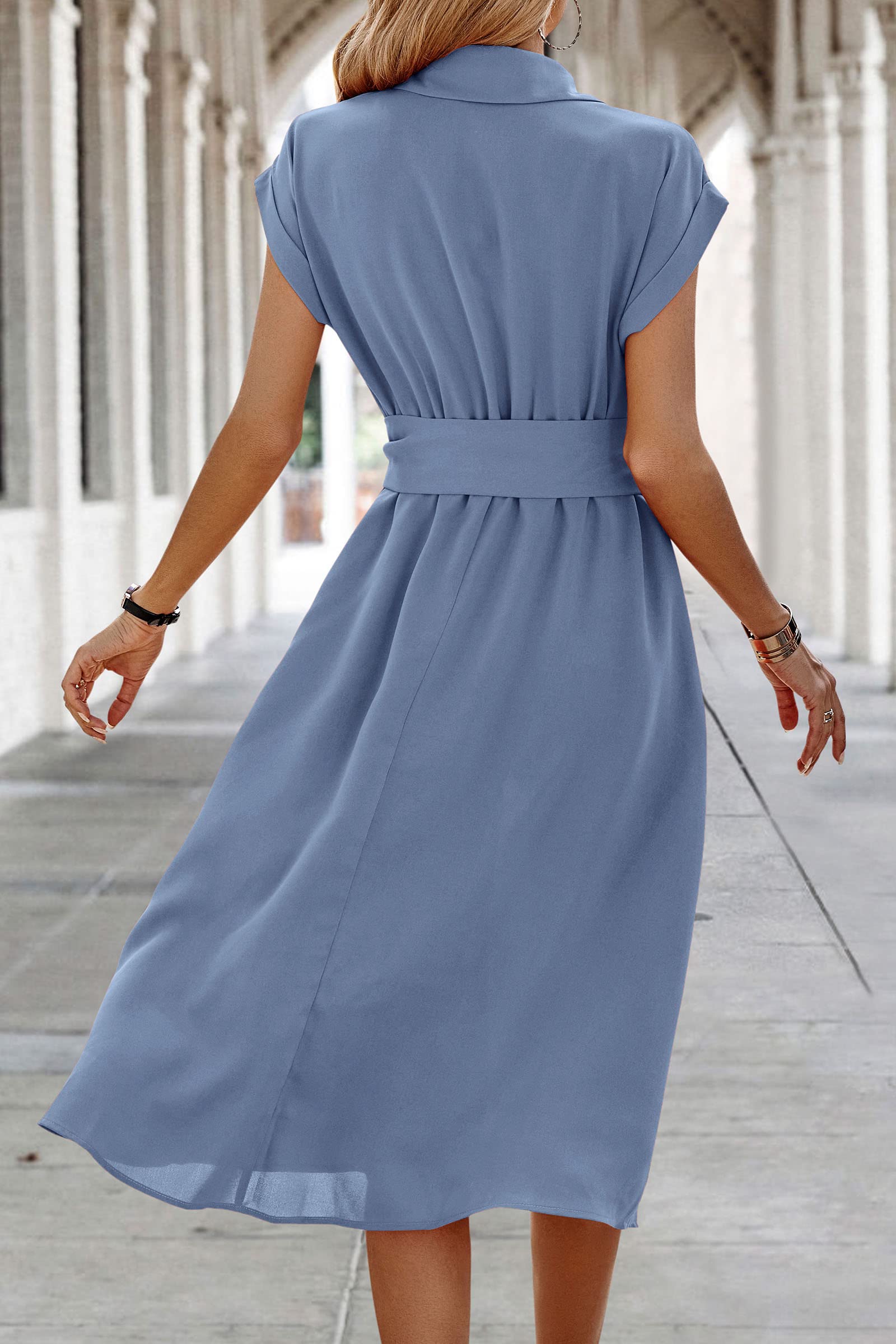 ASOMI Abito da donna con scollo a V, abito estivo, largo, elegante, per il tempo libero, da spiaggia, maniche a balze, stampa lungo al ginocchio