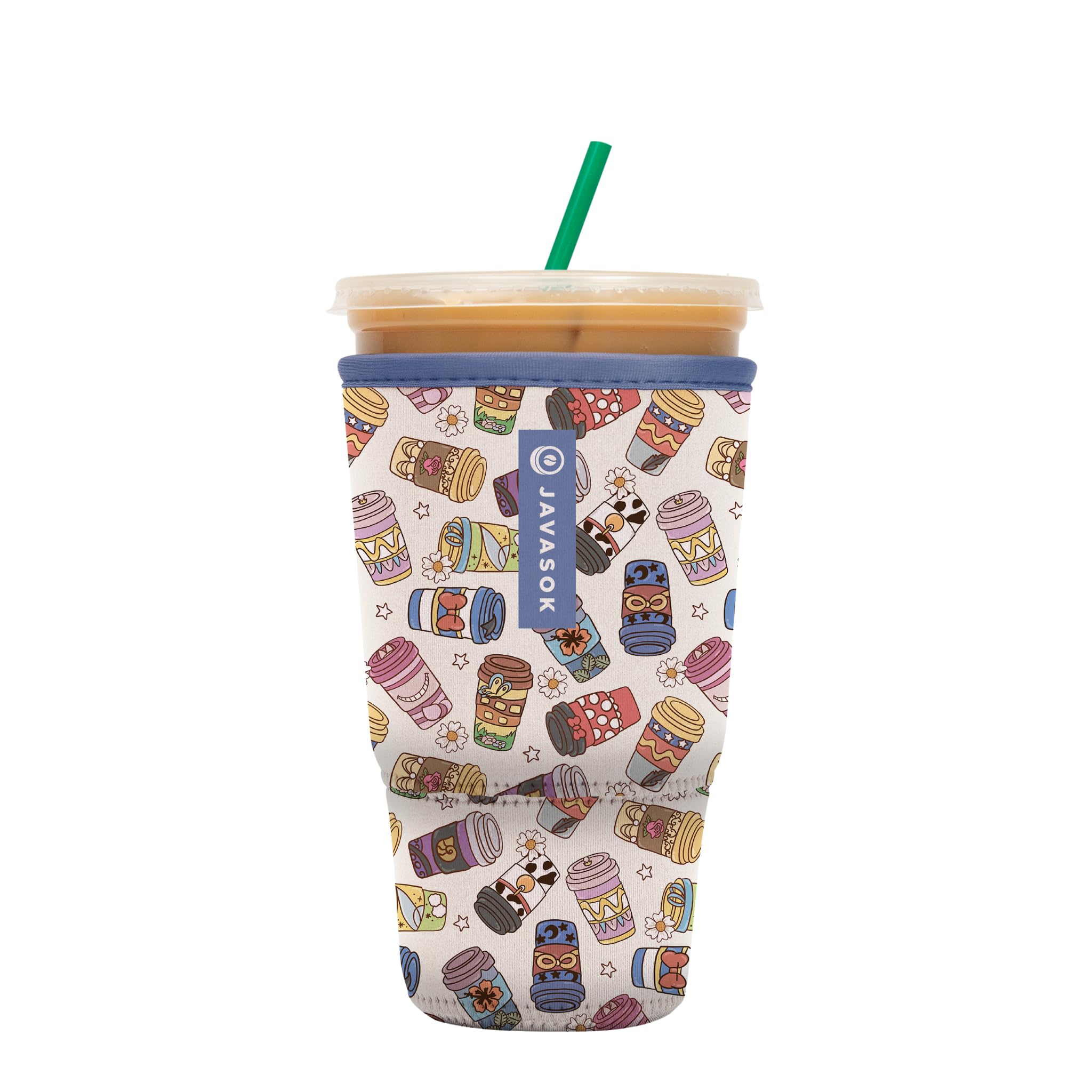 Sok It JavaSok Iced Coffee &amp; Cold Soda Insulated Neoprene Cup Sleeve (Happiest Cup, XLarge: 38-42oz)