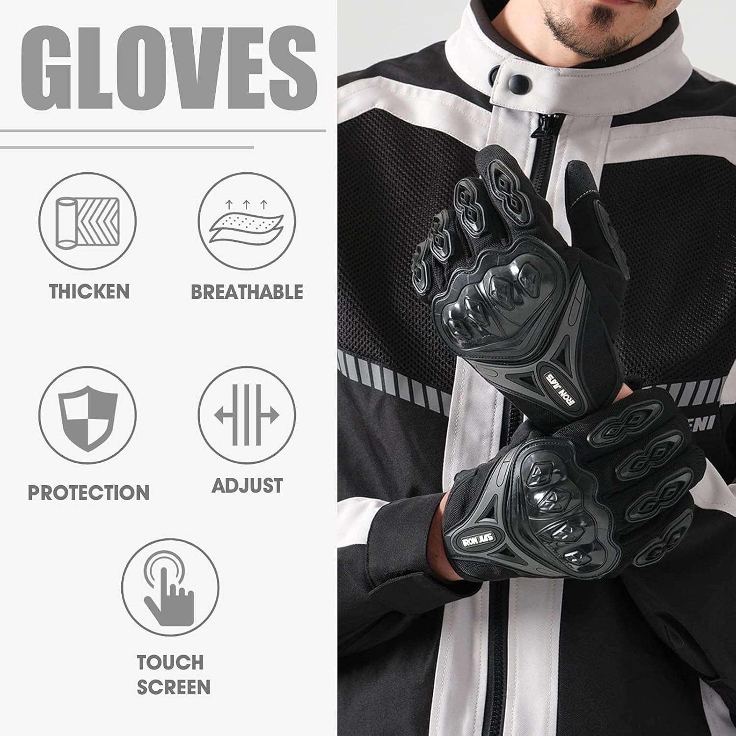 Motorcycle Gloves Full Finger Durable for Road Racing Bike Summer Spring Powersports Support Touch Screen Black-L : Automotive