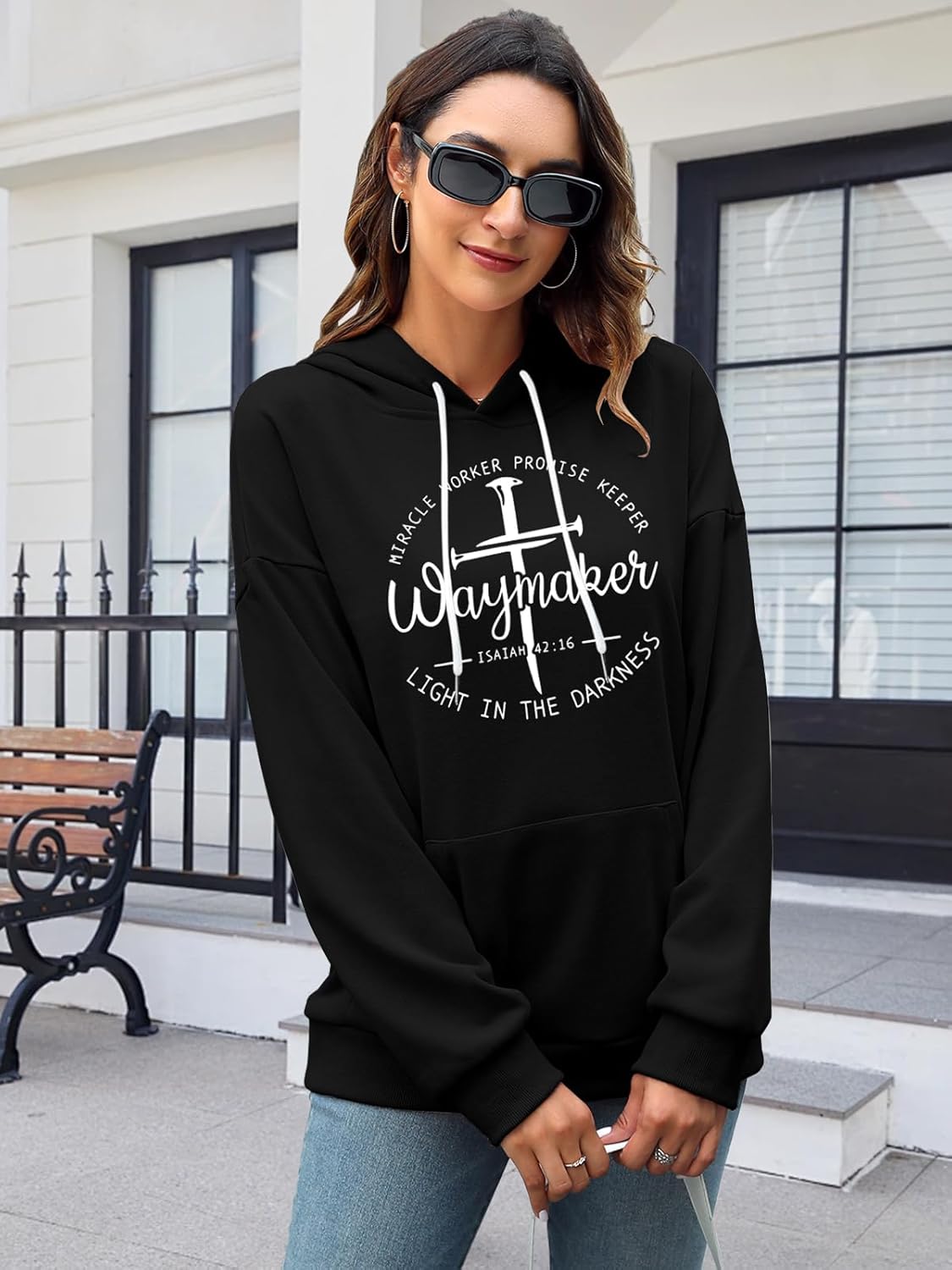 FASHGL Women Waymaker Sweatshirt Miracle Worker Promise Keeper Hoodie Christian Faith Pullover Hooded Long Sleeve Top - Image 6