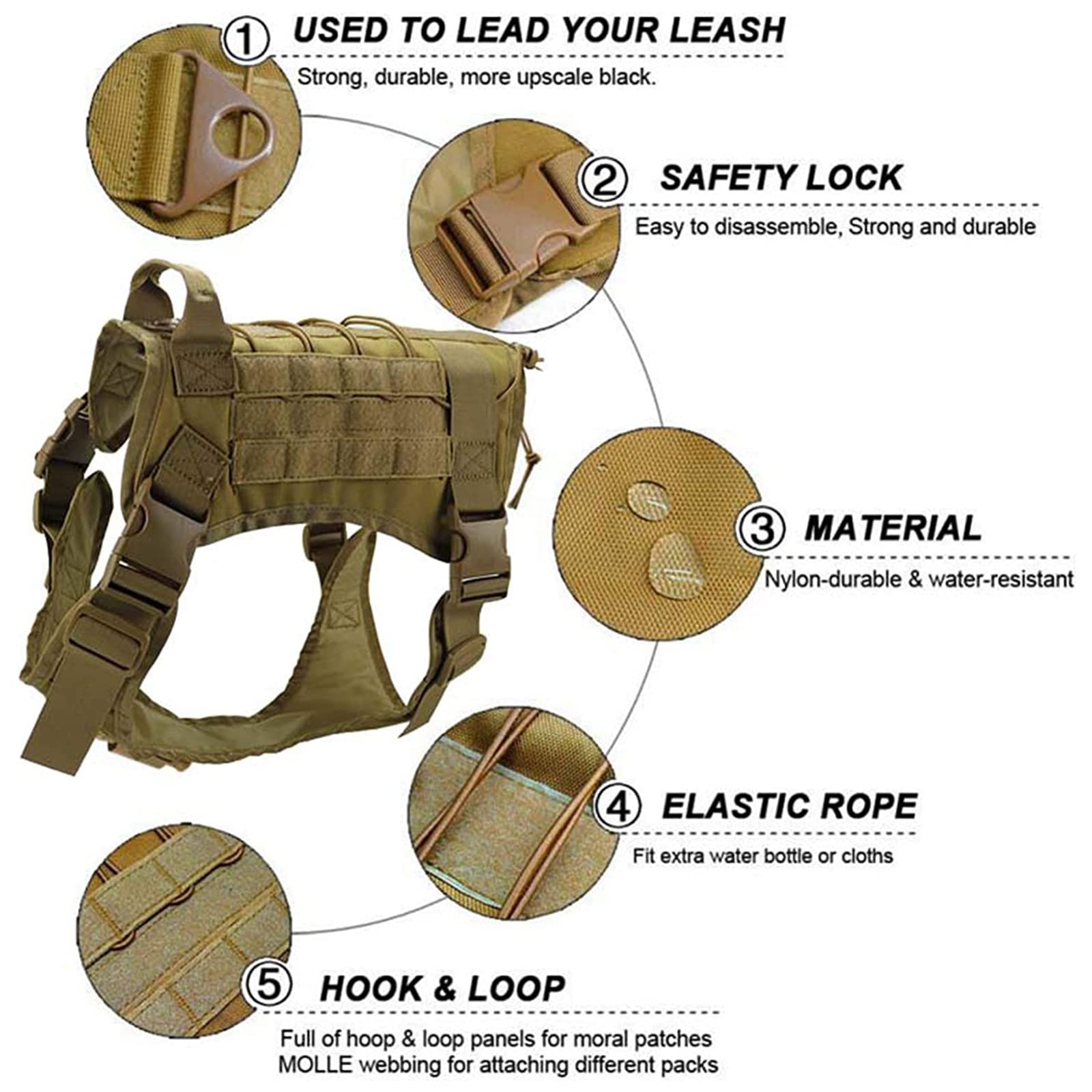 Pettorina Militare Tattica + Guinzaglio Per Cane, Pettorina Tattica Media E Grande Per Cani,Gilet Militare Per Cani Con Maniglie,Per Addestramento Passeggiate E Cani Lavoro,Cp,XL