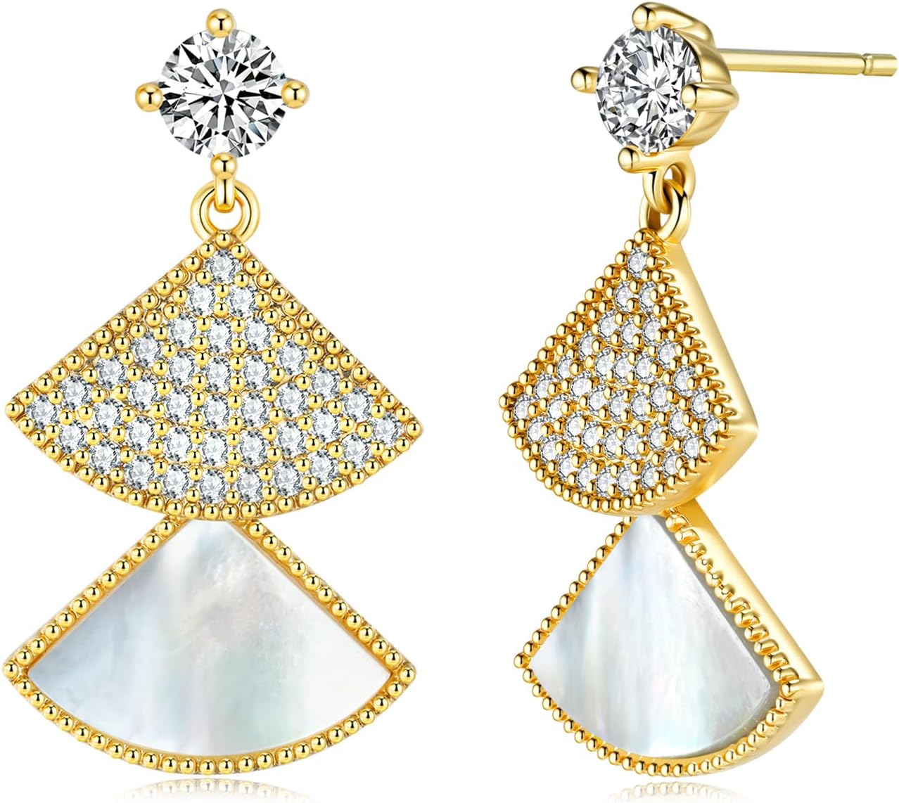 18K Gold Plated Minimalist Mother of Pearl Flower Stud Statement Earrings with CZ for Women by SNGIA, Dainty Bold Retro Handmade Trendy Natural Sea Abalone Shell Floral Bohemian Jewelry Gifts, Small Unique Baroque Turquoise Stone Summer Beach Fashion Earrings Accessories, Vintage Gemstone Nickle Free Huggies Earrings.