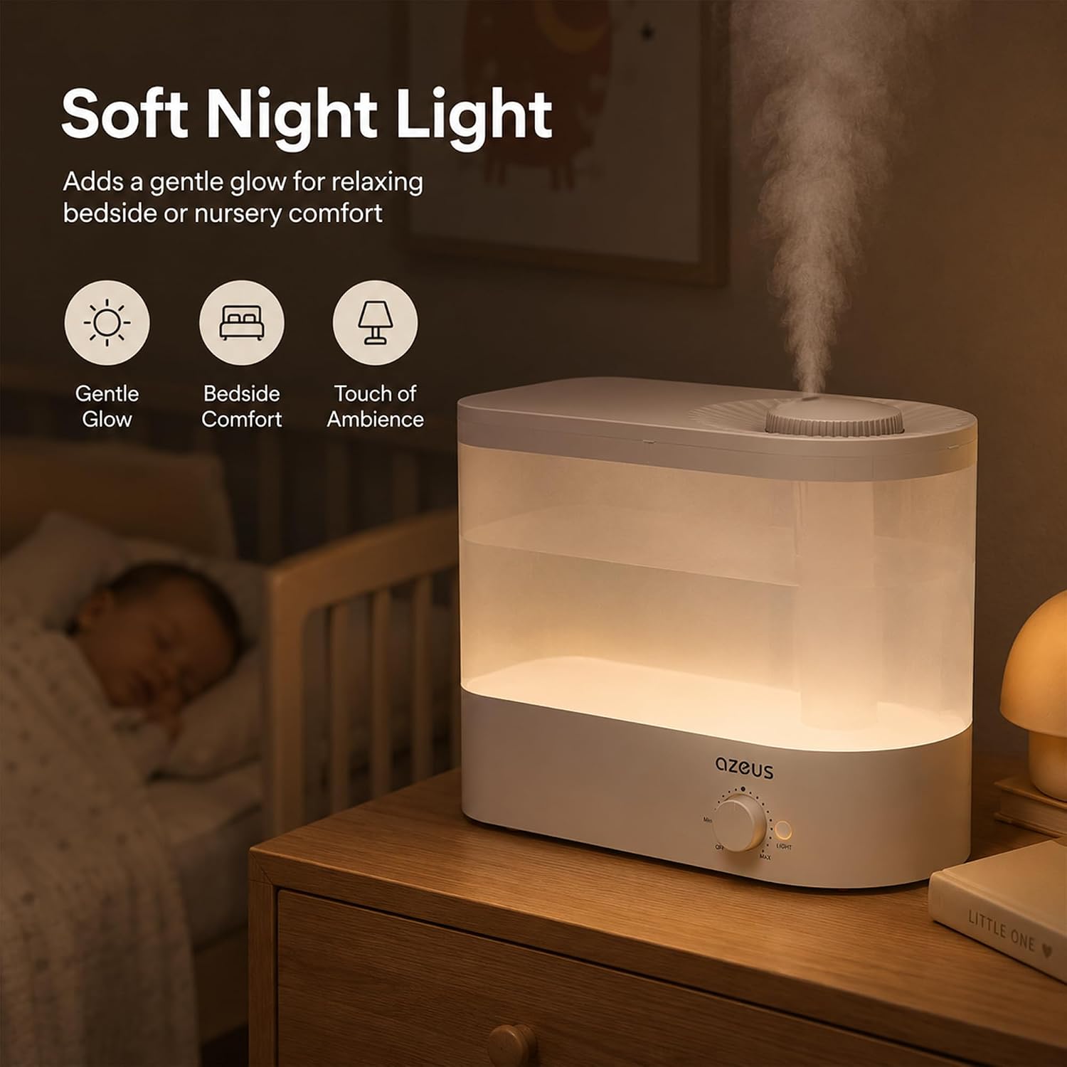 AZEUS 6L Top Fill Cool Mist Humidifier, Large Water Tank, Ultra Quiet Operation, Variable Mist Control, Auto Shut-Off, Home Humidifier for Bedroom, Office, Living Room