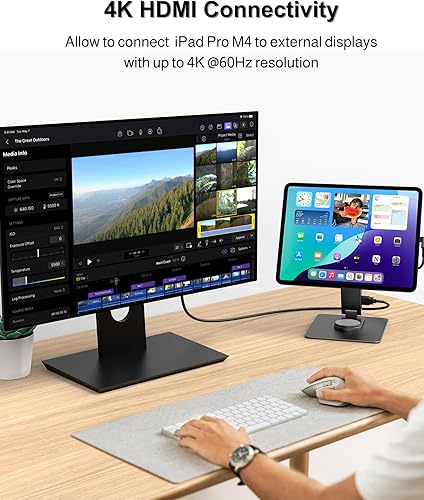 Miniatura 5 de Soporte magnético para iPad Pro M4 de 13 pulgadas, soporte plegable para iPad Pro M4 con rotación de 360, HDMI 4K, lectores de tarjetas, USB3.0