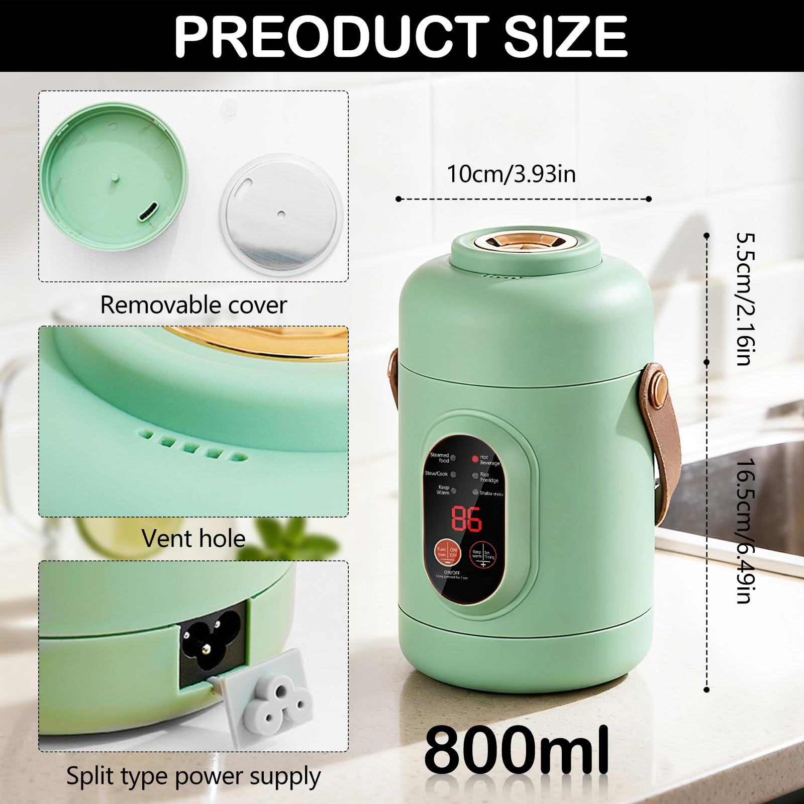 Elektrischer Hot Pot, Tragbarer Elektrischer Topf 800ML Ramen-Kocher mit 6 Modi & Timer Reise-Kochtopf Nudel Kocher Aler Fauler Topf für die Zubereitung von Suppen, Reis, Tee, Brei