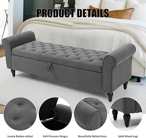 Miniatura 4 de J.C.UP Otomana de almacenamiento de 63 pulgadas, banco de almacenamiento tapizado en el extremo de la cama, otomana acolchada con brazo enrollado