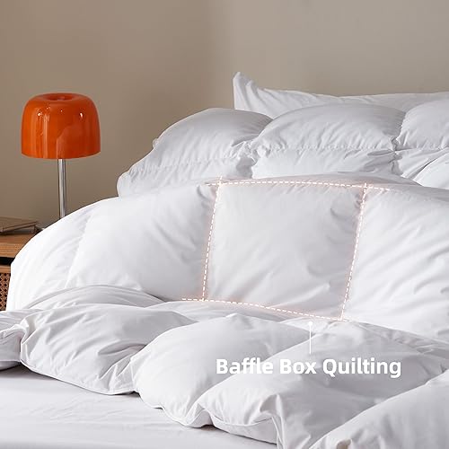 Miniatura 5 de Edredón de plumas de ganso tamaño Queen, relleno de edredón 100% algodón orgánico, relleno de edredón de lujo para todas las estaciones con diseño