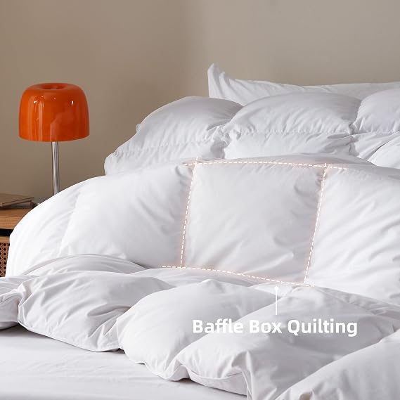Feather Down Comforter Queen Size,Hotel Style Bedding Comforter,750+ Fill Power,1200TC,100% Organic Cotton Fabric,All Season White Duvet Insert with 8 Corner Tabs