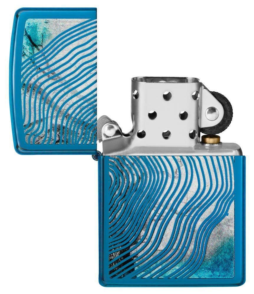 Zippo Sturmfeuerzeug - Baumringe - High Polish Blue, Blau - Colour Image - Nachfüllbar - Wiederverwendbar - Windfestes Design - Geschenkbox - Made in USA