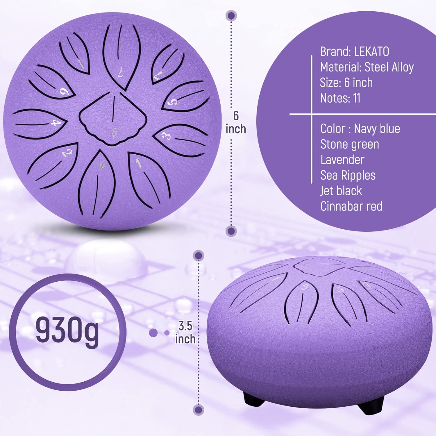 LEKATO Steel Tongue Drum, 6 Inch 11 Notes Steel Drum Healing Sound Beginner Handpan Drum for Meditation Yoga Musical Education, Purple