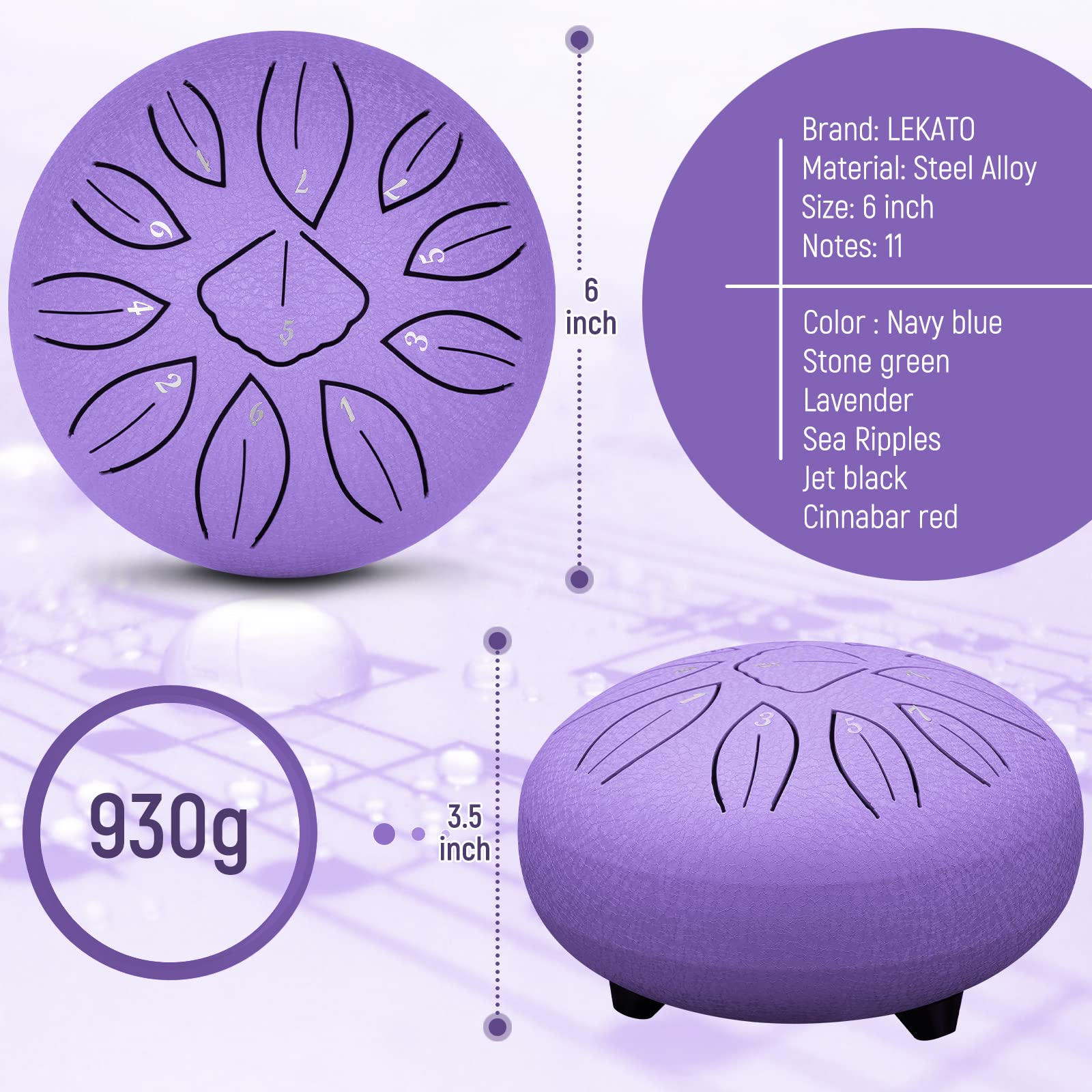 LEKATO Tambour Tongue en acier, 15,2 cm 11 notes en alliage d'acier Clé C Débutant Zen Drum Percussion pour la méditation, le yoga, l'éducation musicale, le meilleur cadeau pour les enfants Violet