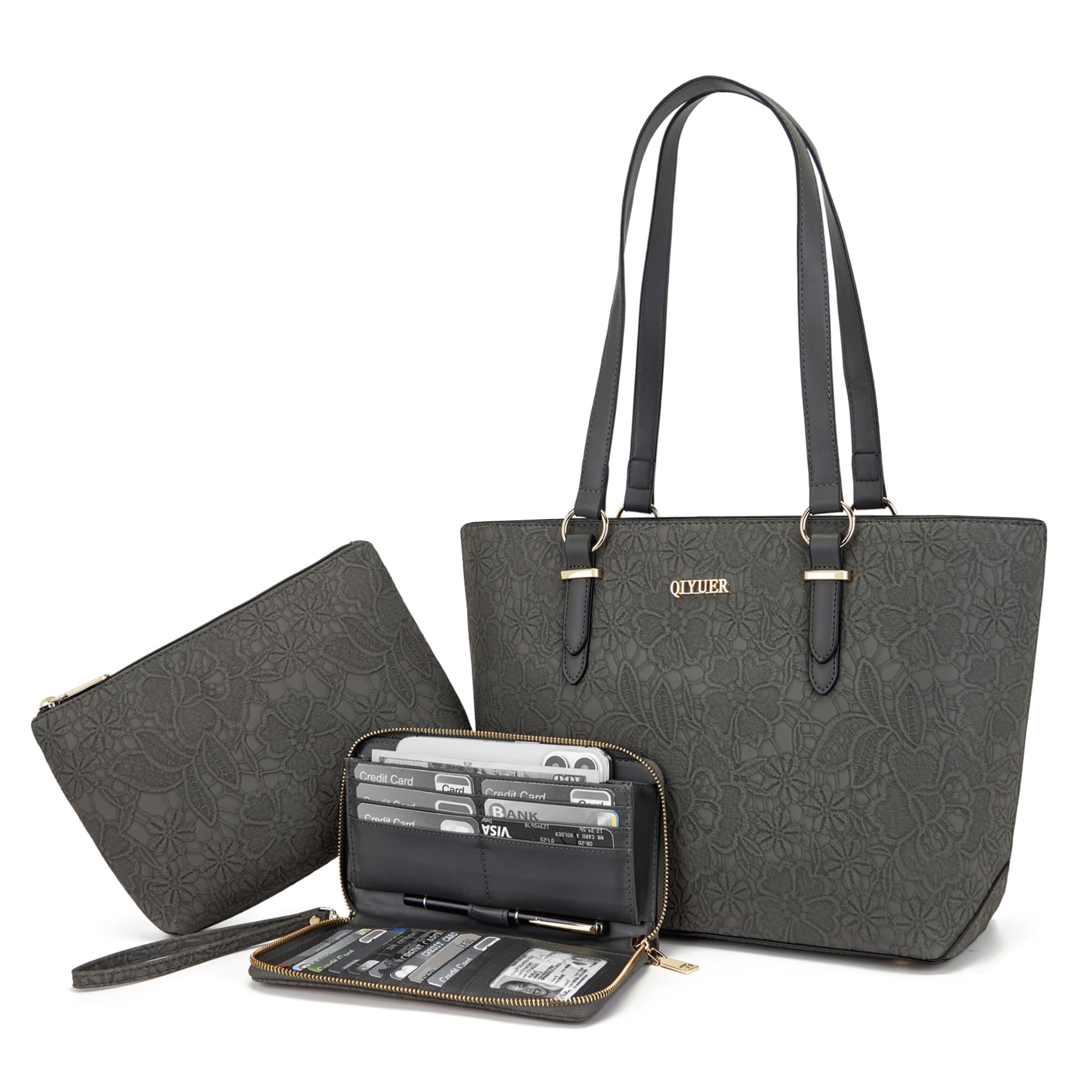 Qiyuer Versatile Daily Purses with RFID Wallet for Women Tote Handbag Set