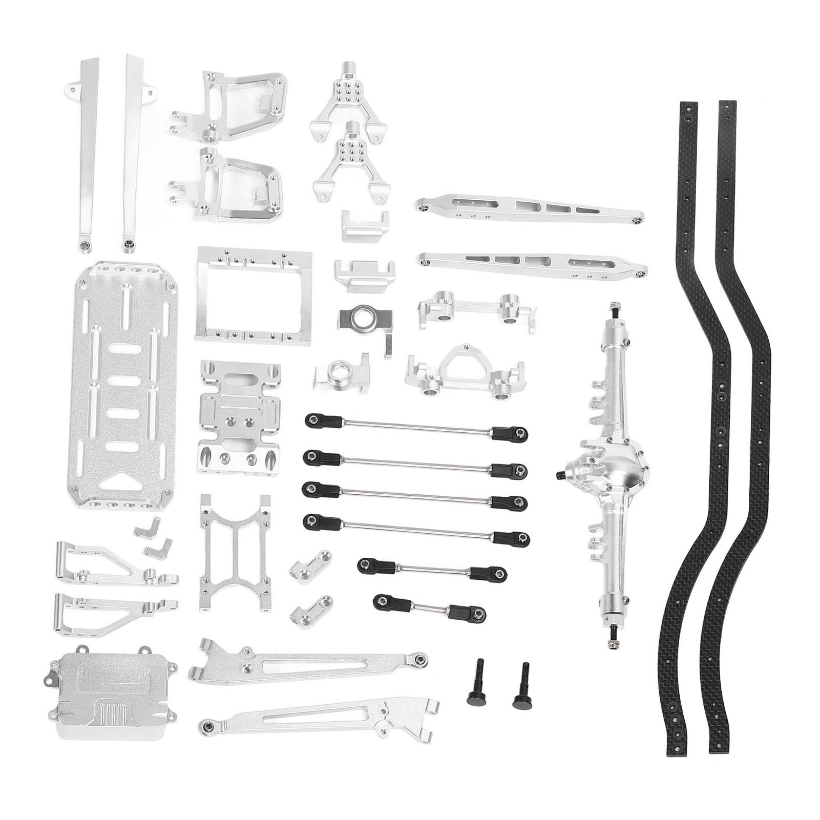 Cocoarm Zestaw Ramek Podwozia RC Metalowa Rama Podwozia RC ze Stopu Aluminium ze zintegrowaną osią i Amortyzatorami do Samochodów Gąsienicowych z Napędem na 2 Koła SCX10 Srebrna
